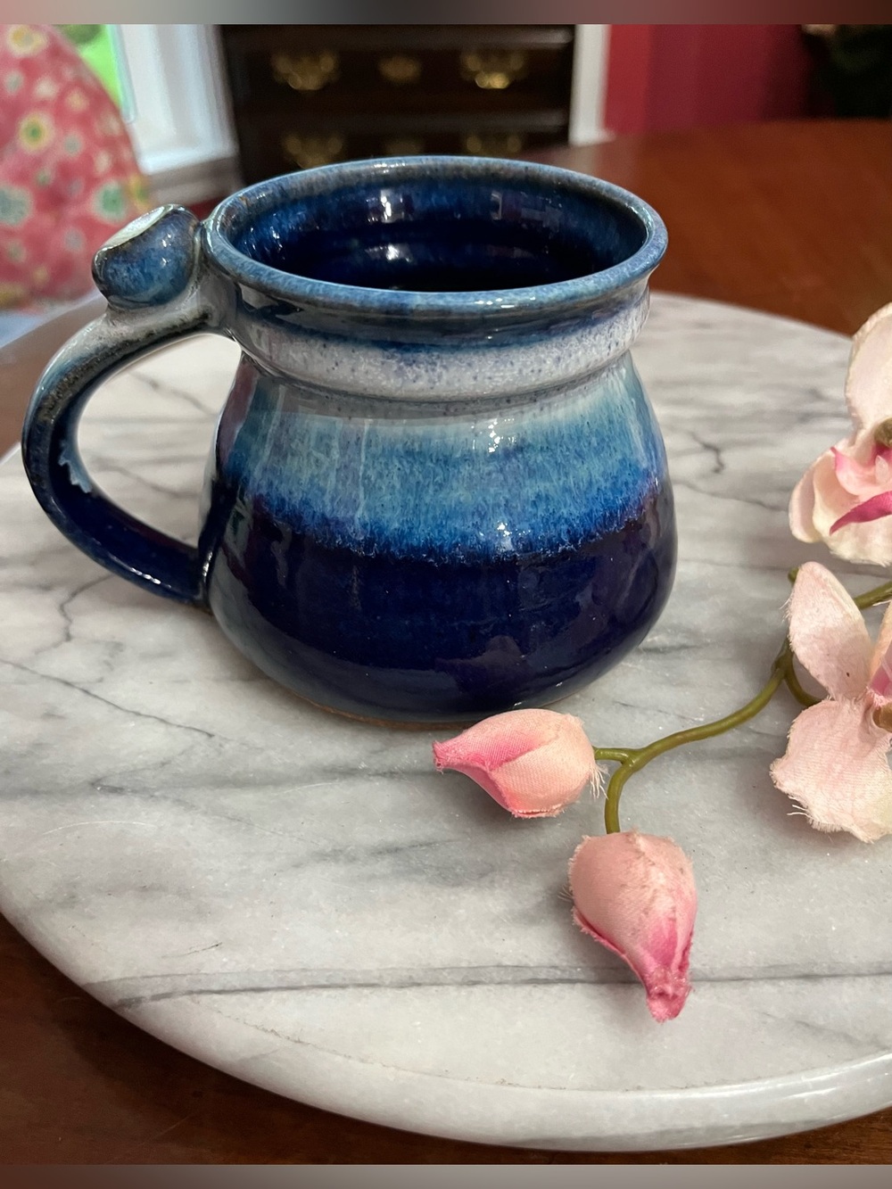 VTG Red Duck Pottery Studio Art Cobalt Blue Mug w Signature Thumb Rest Sedona